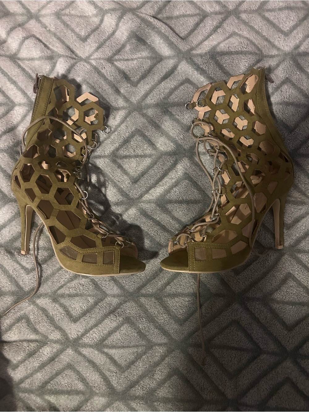 Olive Cutout Lace-Up High Heel Sandals